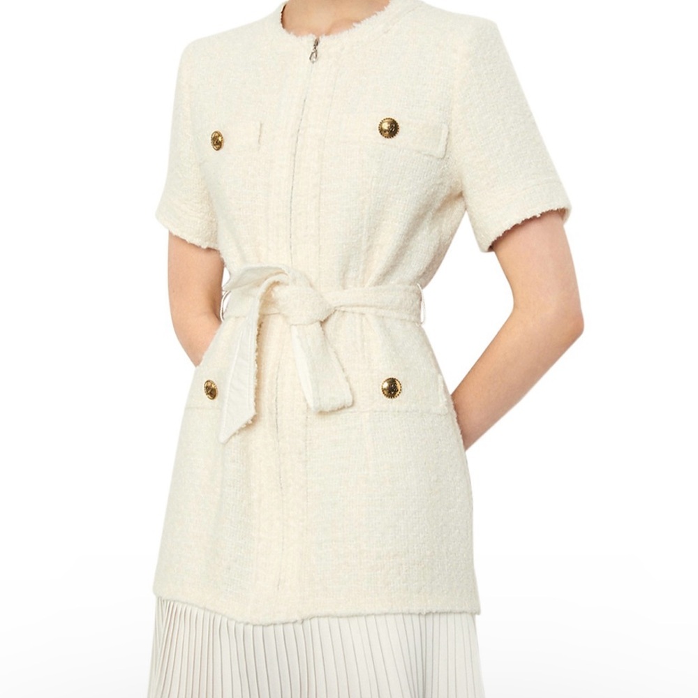 Sandro Paris joana belted hem tweed dress